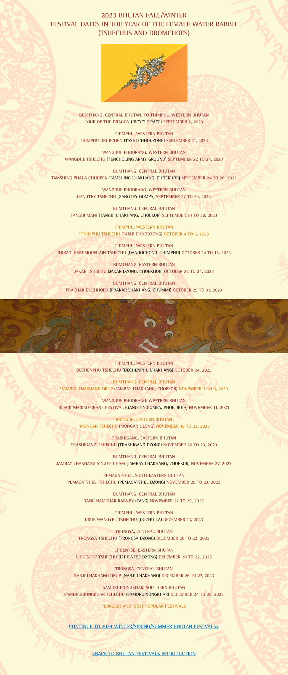 Festivals of Bhutan fall, winter, 2023